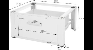 SAVI® Wasmachine Verhoger - Wasmachine Verhoger met Lade - Wasmachine Sokkel Met Laadcapaciteit tot 150 KG - Wit - 63cm x 54cm x 32cm