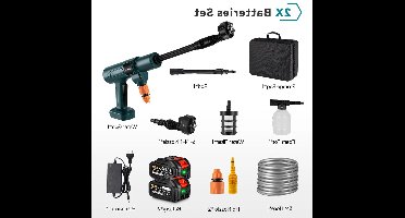 Draadloze Hogedrukreiniger - 200 Bar - 3500W Brushless Motor - Draagbare Ontwerp - 6-in-1 Spuitmond - Voor Auto - Tuin en Terras - Gebruiksvriendelijk - 2 Accu's met 1 Lader