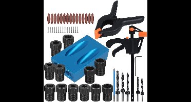 Oneay 57-delige haakse boormal set – Boorgeleider voor houtbewerking – Met adapters voor 6mm, 8mm en 10mm boorgaten