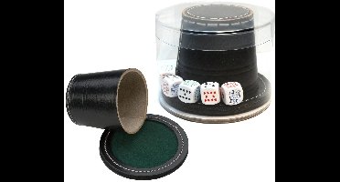Pokerbeker Leder 9cm.+ Deksel+ Pokerstenen