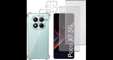 Hoesje geschikt voor Xiaomi Poco X7 5G backcover Shockproof siliconen Transparant + 2 stuks Screenprotector Gehard Glas + 2 stuks Camera Protector