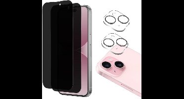 Screenprotector geschikt voor iPhone 15 - 2 stuks Beschermglas Privacy Glas Screenprotector van glazen schermbeschermfolie + 2 stuks Camera Protector