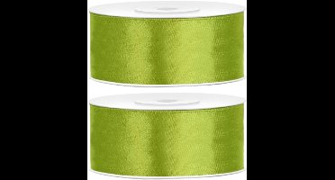 Partydeco Cadeaulint - 2x - groen - 2,5 cm x 25 meter - satijn - sierlint - inpakken - decoratie