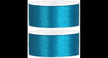 Partydeco Cadeaulint - 2x - turqoise - 2,5 cm x 25 meter - satijn - sierlint - inpakken - decoratie