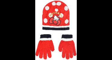 Hello Kitty Cute Dots Rode kindermuts + handschoenset 54 cm