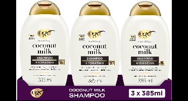 OGX Coconut Milk Shampoo, Hydrateert & Verzacht, Sulfaatvrij, Tropische Kokosgeur, Voor Droog & Dof Haar, 3x385 ml