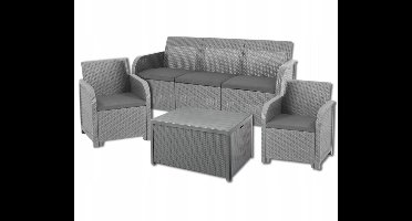 ALLIBERT by KETER - SanRemo Storage 5-zits tuinmeubilair - salontafel met kussenopbergruimte - imitatie gevlochten rotan - grijs
