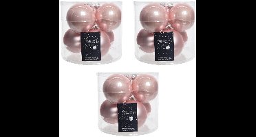 Decoris Kerstballen - glas - 18x stuks - lichtroze - 8 cm - kerstversiering