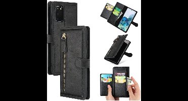 LuxeBass Hoesje geschikt voor Samsung Galaxy A22 5G - Boekhoesje - Zwart - Vintage portemonne hoes met ritssluiting gsm hoesje - telefoonhoes - telefoonhoesjes
