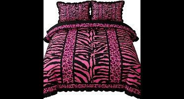 3-Delige Rose Red Animal Print Dekbedovertrekset — Gedurfd & Trendy - 200x200cm