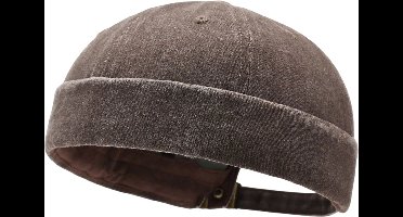 Unisex Denim Beanie – Washed Look Sailor Hat - Koffiebruin