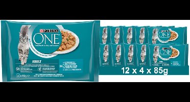 PURINA ONE Adult nat kattenvoer, malse stukjes in saus met vis (12 x 4 x 85g)