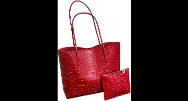 Tote Bag met Krokodillenprint - Modieuze Handtas met Binnenvak - Luxe Schoudertas - Rood