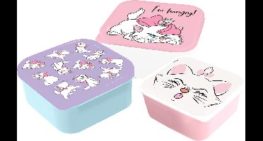 Disney's Classics Aristokatten Marie 3-in-1 Snackdoosjes - 3 formaten - Vierkant - Sluit goed af - Lunchboxen voor kinderen - Los deksel - Geschikt voor koekjes, fruit en snacks - Turquoise/Wit/Roze