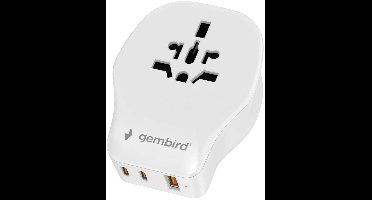 Gembird Universele Reisadapter - 20W - Wit - Dual USB-Poorten - Internationale Stroomvoorziening