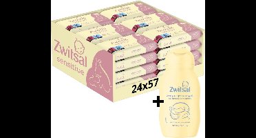 Zwitsal Billendoekjes - Sensitive - 24 x 57 stuks - Voordeelverpakking - Inclusief Zeepvrije wasgel