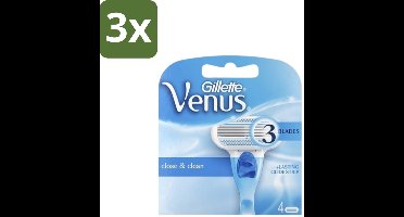 3 x Gillette - Venus - Close & Clean - Gladde scheerbeurt - 4 Navulscheermesjes - Scheermesjes Voor Vrouwen - Gladde Scheerbeurt - Drie Mesjes - Beschermende Kussentjes - Huidbescherming