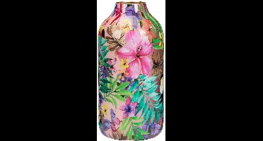 Home & Styling Vaas Flower Bouquet - bloemenprint goud - metaal/emaille - D12 x H25 cm - bloemenvaas