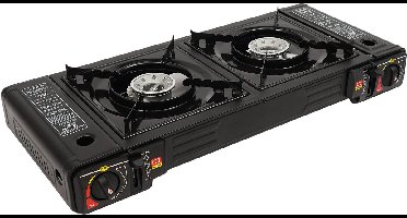 JAQZY Kampeer Kookstel - 2 Pits - Elk 2500 W - Inc.l Bakplaat - Geschikt voor Butaan en LPG - Ingebouwde Overdrukbeveiliging