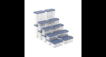 Rotho DOMINO - set voorraadbussen en strooibussen 18-delig - vaatwasser bestendig - blauw