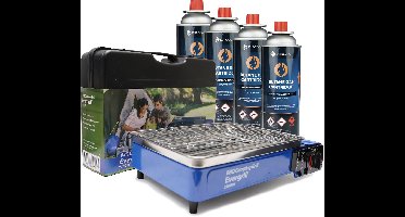 Eurocatch Butaangas Camping Grill - Evergrill incl 4 Gasbussen - Gas Barbecue - Camping Kooktoestel - Tafelgrill - Tafelbarbecue - Noodpakket