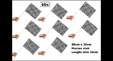 60x Luxe Zwaaivlaggetjes op stok Race 20cm x 30cm - lengte stok 50cm - Zwaai vlaggetjes Formule 1 thema feest festival uitdeel