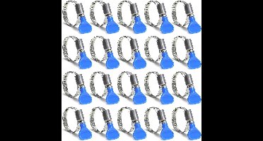 Verstelbare buisklemmen - spanbereik 25-40 mm - roestvrij staal - handgrepen - zwembaden - wasmachines - gasleidingen - tuinen - 20 stuks - blauw.