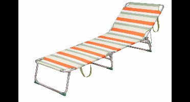 HEM Strandligbed Opvouwbaar – Aluminium Ligstoel – Verstelbare Rugleuning 3 Standen – Lichtgewicht Outdoor Strandbed – Streeppatroon Oranje/Ecru/Grijs