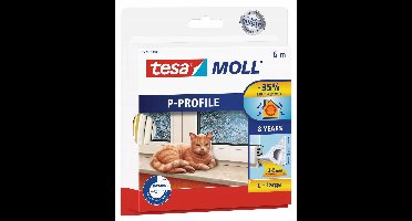 tesamoll® P-Profiel Tochtstrip - Zelfklevend - Rubber - Voor Ramen en Deuren - 6 m x 9 mm - Kieren 2-5 mm - Energiebesparend - Wit