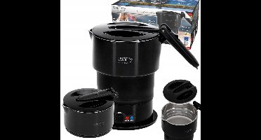 Opvouwbare Reiswaterkoker – 0,6L – Siliconen – Automatische Warmhoudfunctie – Mini waterkoker - 600W – Inclusief Reistas – Zwart - Camry CR 1378