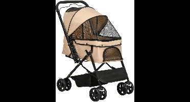 JAQZY Honden Buggy - Opberg Mogelijkheden - Gaasramen & Opvouwbare Kap - Inklapbaar - Compact - Veiligheidsgordel - Tot 15kg