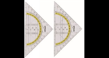 Stylex Geodriehoek - 2x - met liniaal en gradenboog - kunststof - 14 x 9 cm - wiskunde/school - driehoek lineaal