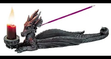Boutique Trukado - Beeld/figuur - Draak Wierook- en Kaarsenhouder - (lxbxh) ca. 25,4 cm x 5,7cm x 8,9cm