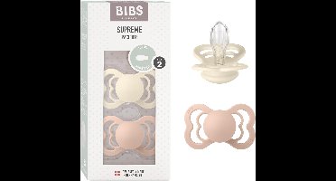 BIBS Supreme Speen verpakking van 2 stuks. BPA-vrij, Symmetrische speen. Siliconen, Gemaakt in Denemarken. Maat 2 (6-18 maanden), Ivory / Blush