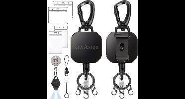 2 Stuks Dyneema Koord Uittrekbare Sleutelhangers met Karabijnhaken en Badgehouders - Trekkoord Skipashouder voor Dames/Heren - Skipas Badge/Sleutels - Broekclip Pashouder/Kaarthouder Sleutelkoord - Keycord\Keykoord Afrolmechanisme - Clip ID Houder