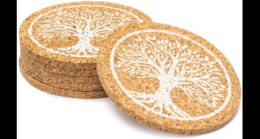 Onderzetters kurk Levensboom set van 6