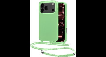Hoes Geschikt voor iPhone 17 Pro Max Met Telefoonkoord - Siliconen Hoesje Backcover Met Ketting - Groen