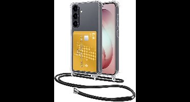 Hoes Geschikt voor Samsung S26 Plus Hoesje Pasjeshouder Cover Met Koord Shock Proof Case Siliconen Hoes Met Telefoonkoord en Kaarthouder - Transparant