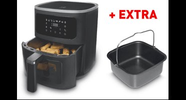 FRITEL Airfryer SnackTastic® 7720 – Heteluchtfriteuse 8L - Airfryer XXL – 1700W – Voor 1-8 Personen – Touchscreen – Airfryer met Kijkvenster & Verlichting – 8 Programma’s – PFAS-vrij – Zwart – Incl. Extra Cakevorm