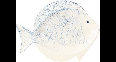 Decoratief bord vis keramiek tafeldecoratie blauw wit 30×22cm