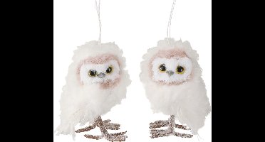 Witte uil decoratie om op te hangen uilenkuikens wit 12cm 2st, 2 Stück