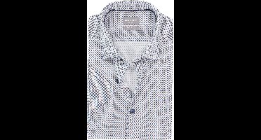 OLYMP 24/7 Luxor comfort fit overhemd - korte mouw - dobby - wit met blauw en bruin dessin - Strijkvriendelijk - Boordmaat: 42