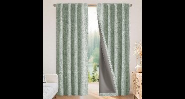 Verduisterende gordijnen voor slaapkamer - natuurlijke linnen gordijnen 132 cm B x 160 cm L (Pack van 2), thermisch geïsoleerd 100% verduisterende 2 panelen saliegroene roedezak en ruglipjes