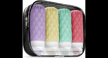 4 siliconen reisflesjes van 100 ml + transparante toilettas