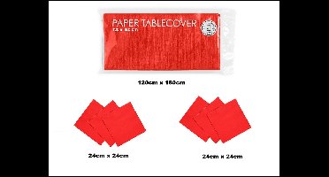 1x Tafelkleed papier rood 120cm x 180cm + 40x Cocktail servetten rood 24cm x 24cm 3 laags