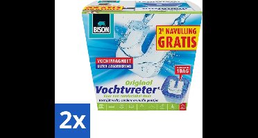 2 x Bison - Vochtvreter - Neutraal - Voor Woonruimtes, Campers & Caravans - 900 g + 2 Extra Navulmagneten - Vochtbestrijding - Vochtvanger - Luchtvochtigheid - Schimmel - Geur