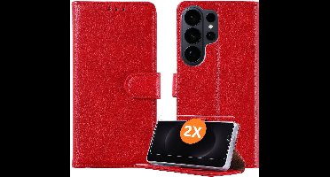 Hoesje geschikt voor Samsung Galaxy S26 Ultra 5G hoesje Rood pasjeshouder telefoon hoes - Met screenprotector tempered glass voor Galaxy S26 Ultra 5G - 2x