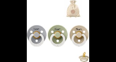 BIBS fopspenen anatomisch met naam - glow in the dark - maat 1 (0-6 maanden) Sage, cloud en vanilla glow in the dark