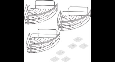 Metaltex - Doucherek 3 stuks – Badkamerrek Zonder Boren - Hoekrek - Inclusief Plakhaken