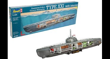 Revell Modelbouwpakket Militaire voertuigen - 05078 Deutsches U-Boot Typ XXI mit Interieur Plastic - 1:144 - Modelbouw